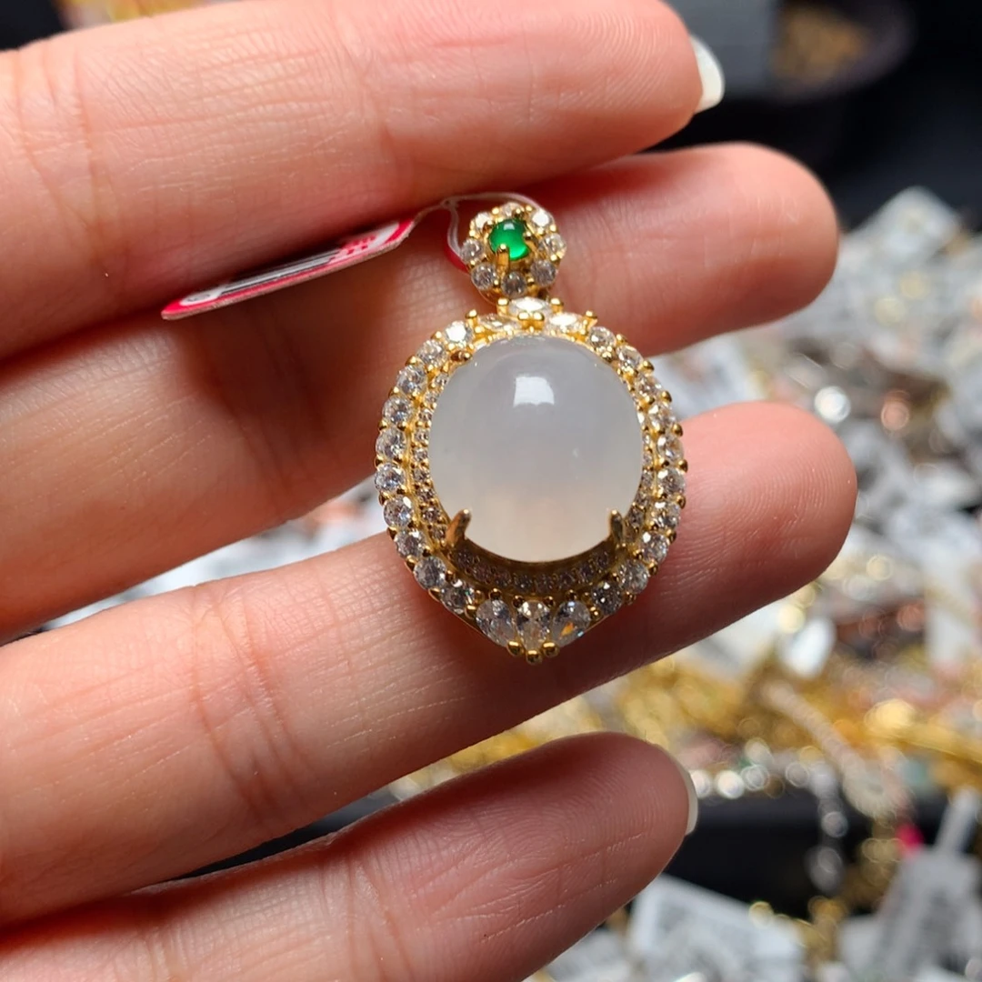 翡翠戒指银S925镶嵌吊坠