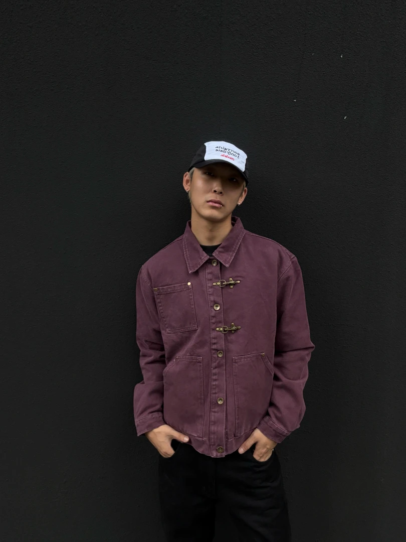 SKATEPARK "黑紫龙虾"秋冬短宽复古龙虾扣重工洗水哈灵顿夹克外套