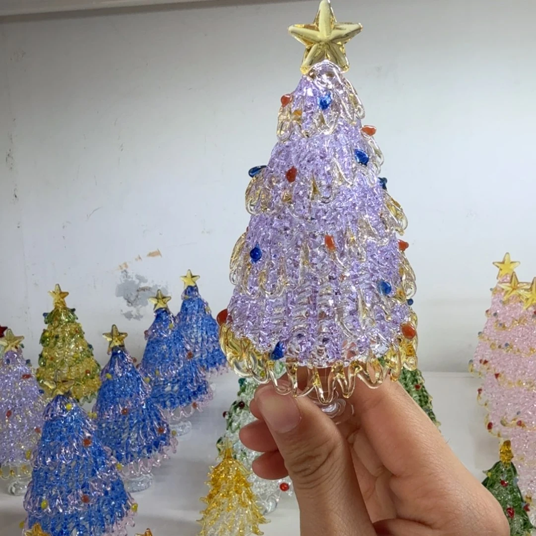 琉璃手工艺品紫色圣诞树12公分