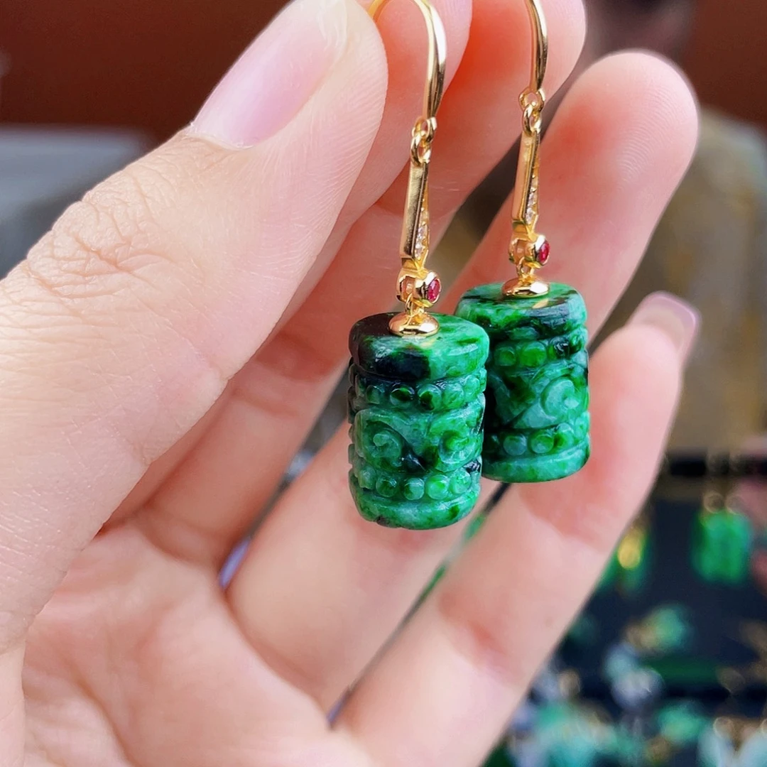 翡翠银S925镶嵌耳饰饰品