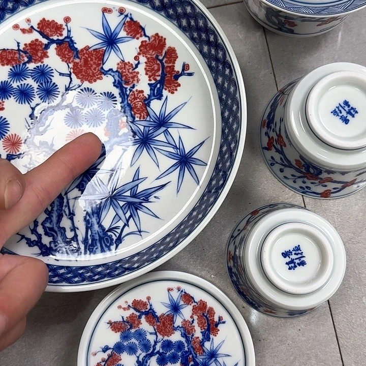 瓷片釉里红松竹梅5件套景德镇