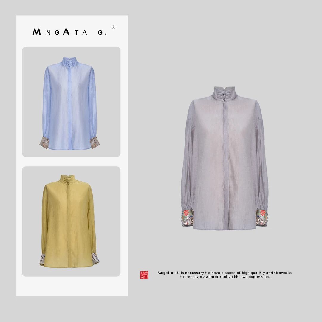 MNGATA G.宫小妍 【江崖海水纹衬衫】新中式中国风百搭上衣24011727