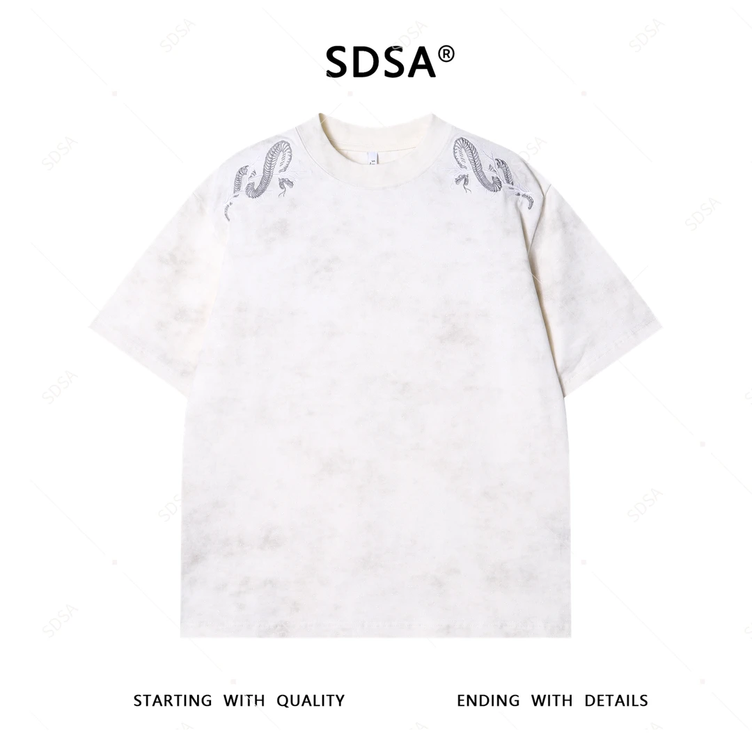 夏季高级感新款男士潮牌满天星刺绣龙短袖T恤设计师时尚圆领上衣