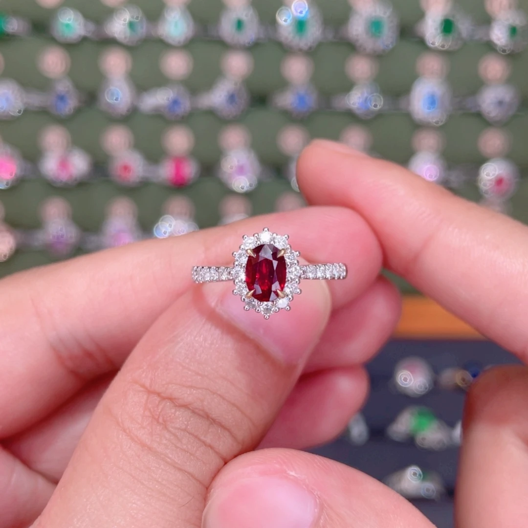 红宝石戒指18K金镶嵌0.58ct 无烧鸽血