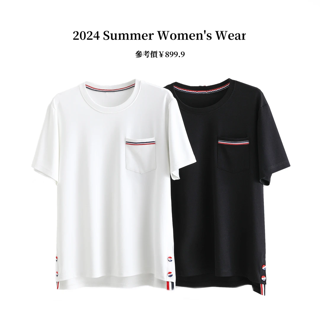 2025夏季新款休闲宽松小兜彩条半袖T恤 8240060