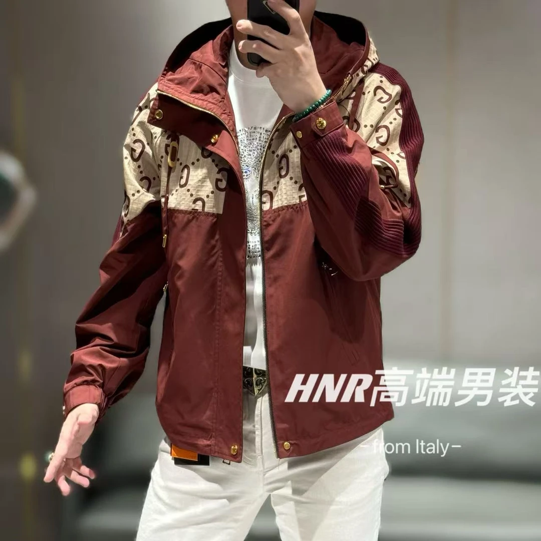 春季新品针织织带拼接连帽休闲G字母新款男士夹克609