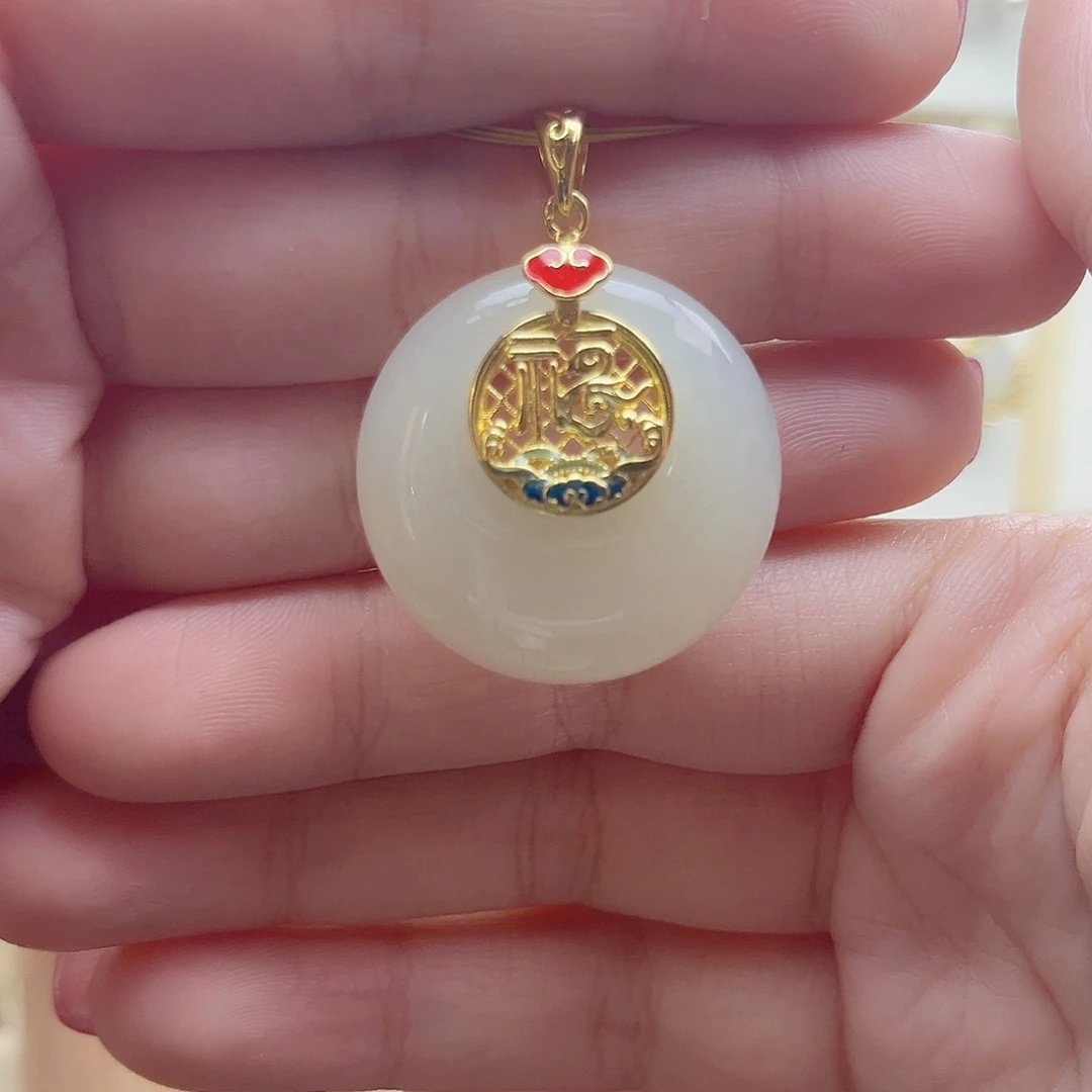 和田玉银S925镀金镶嵌颈饰