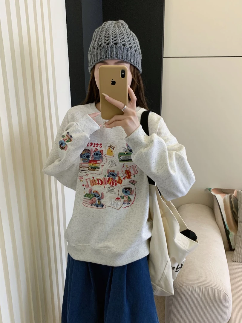 【3641】新款秋冬时尚百搭彩点刺绣卡通卫衣