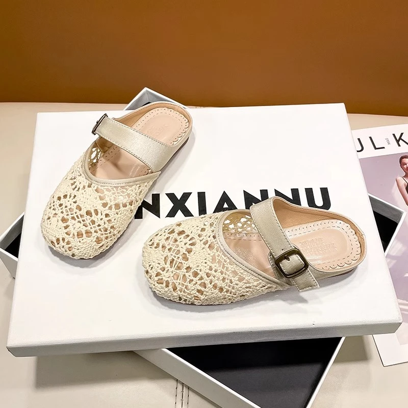 女童包头半拖鞋外穿儿童沙滩鞋2025夏季新款洋气中大童洞洞凉拖鞋