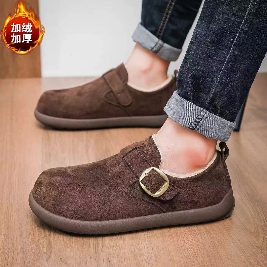 小敏家 超火平底软底男士勃肯鞋 新款潮流加绒保暖皮带扣休闲棉鞋
