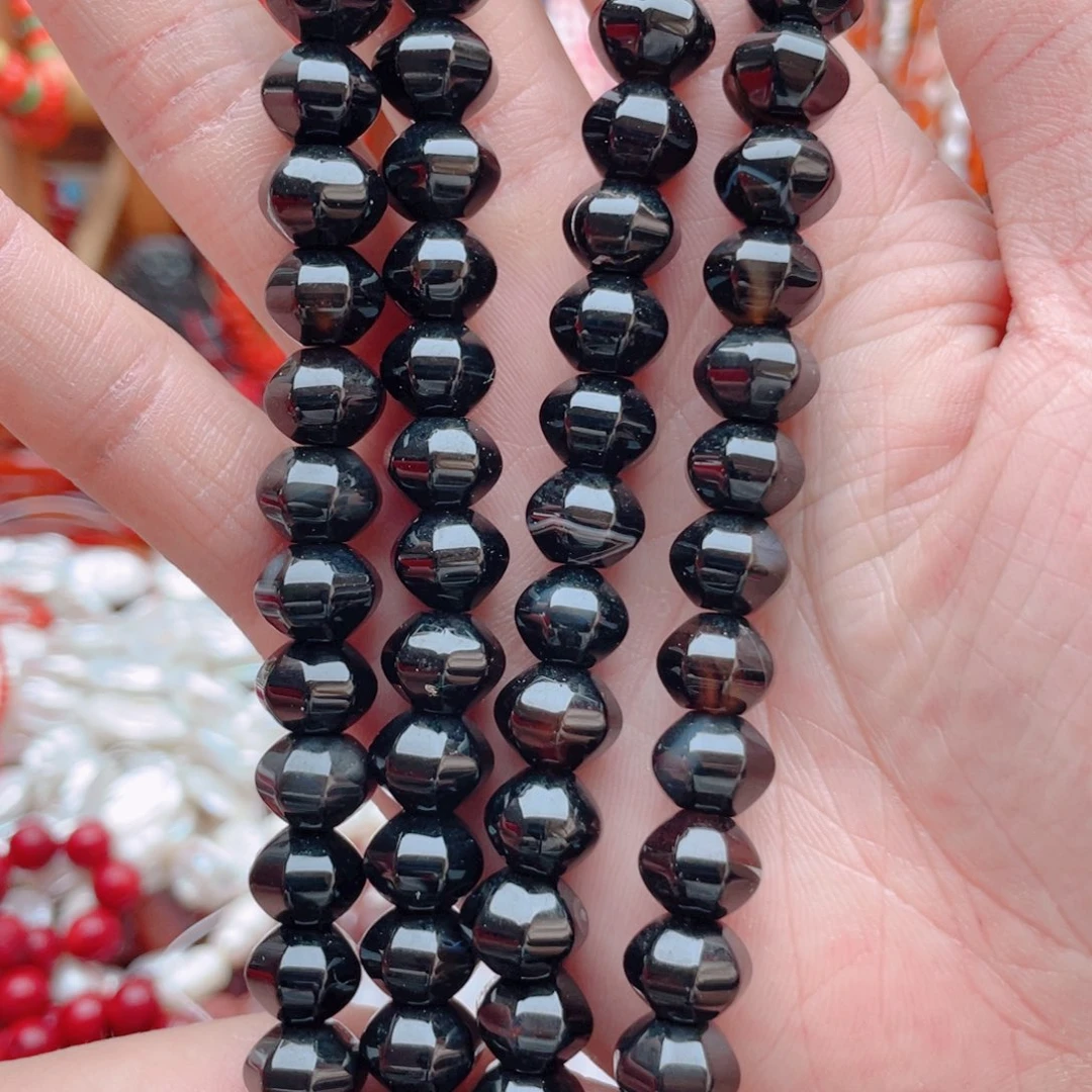 玛瑙/玉髓其他合金黑玛瑙南瓜珠1条卡10