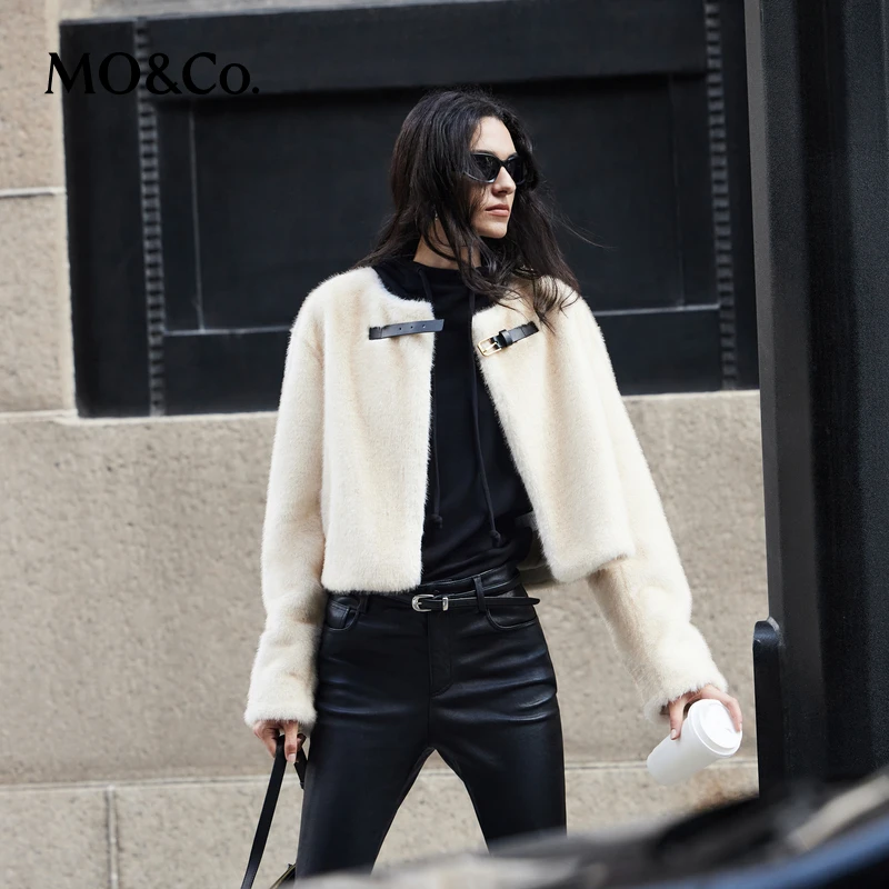 MOCO外套冬重工挂毛长毛绒感宽松落肩圆领短款MBD4COTT08