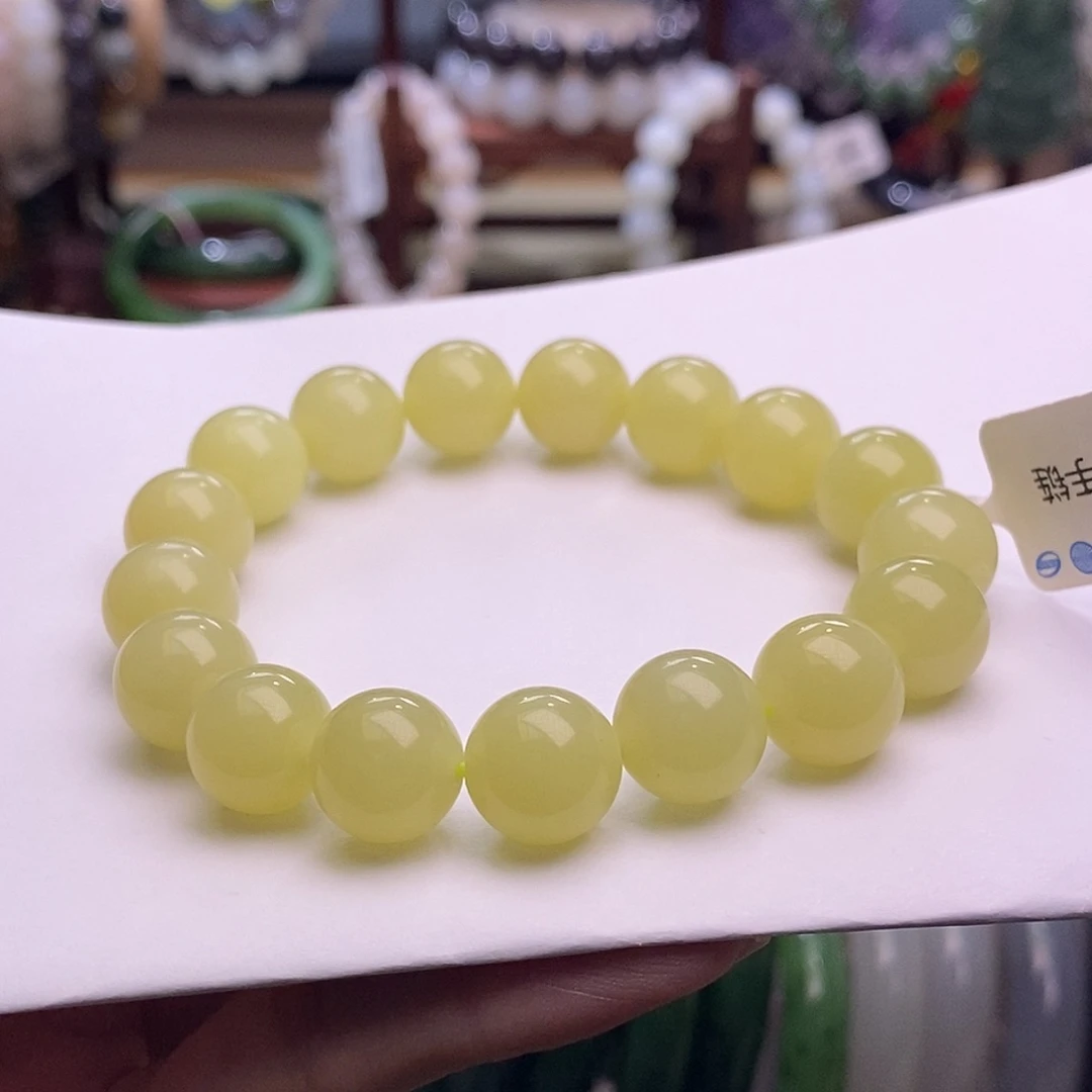 颈饰未镶嵌和田玉若羌黄口鸡油黄手串12MM