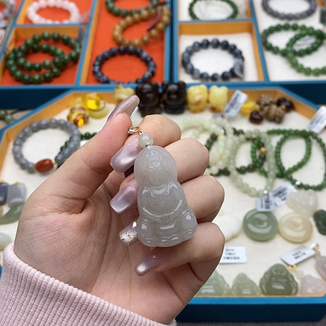 和田玉未镶嵌颈饰w37冰烟紫观音