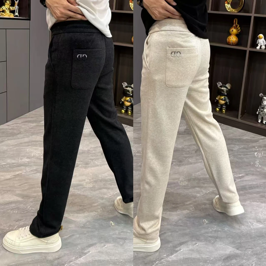 男士秋冬加绒休闲裤纯色百搭垂感长裤弹力舒适松紧腰高端直筒裤子