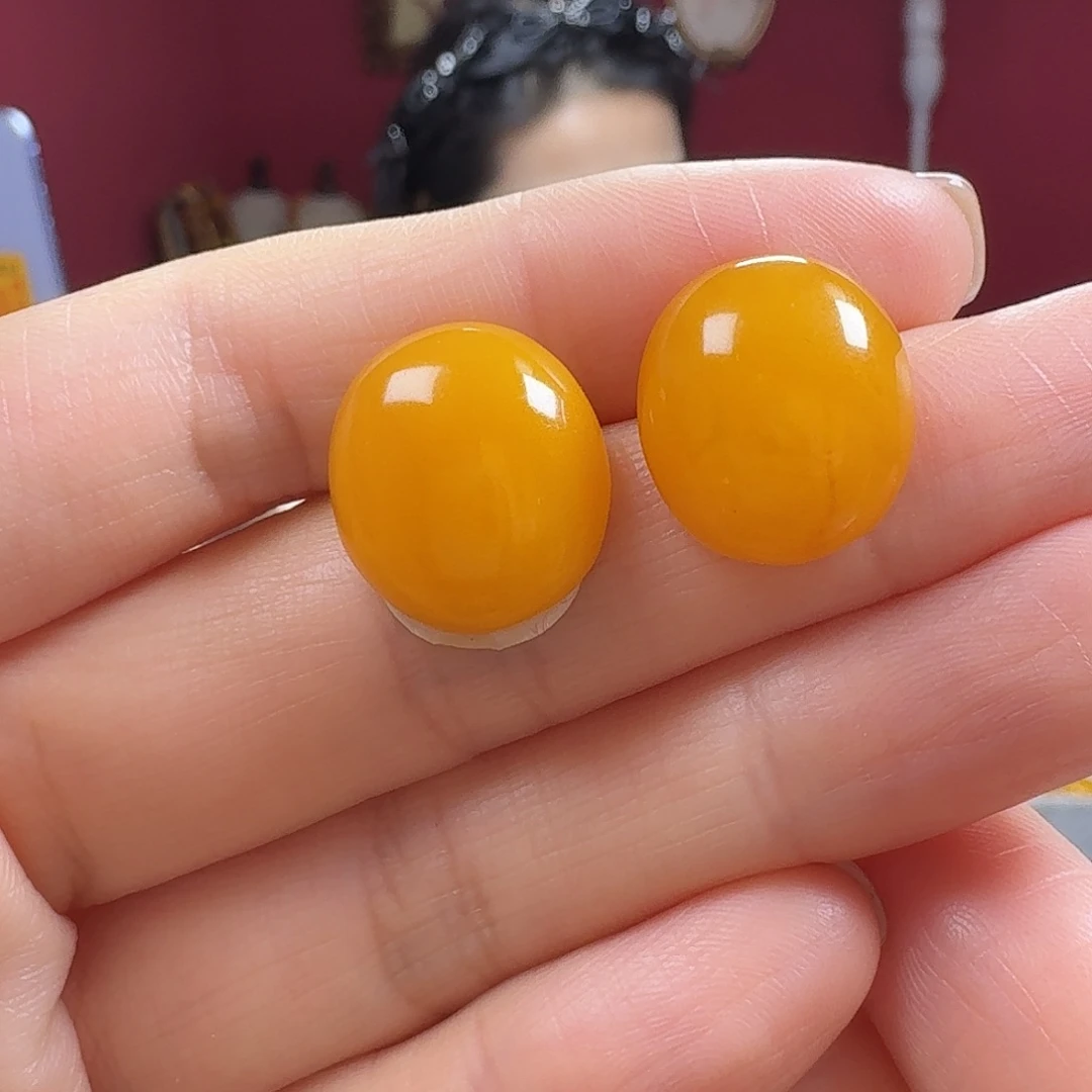 蜜蜡银S925镶嵌耳饰耳钉