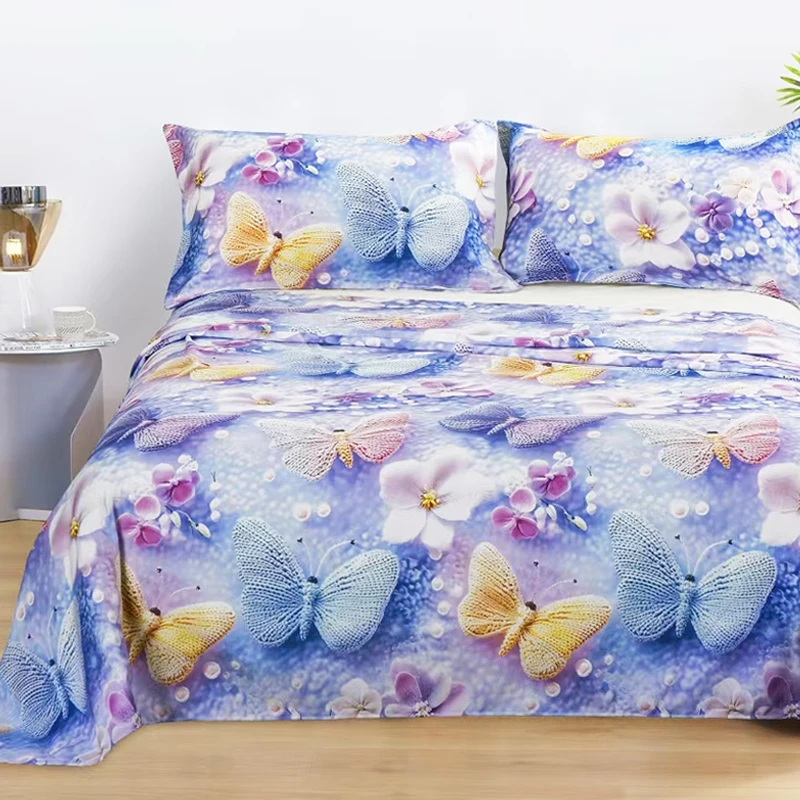 【3D数码立体感】四季布原棉细沙老粗布床单三件套（床单1+枕套2）