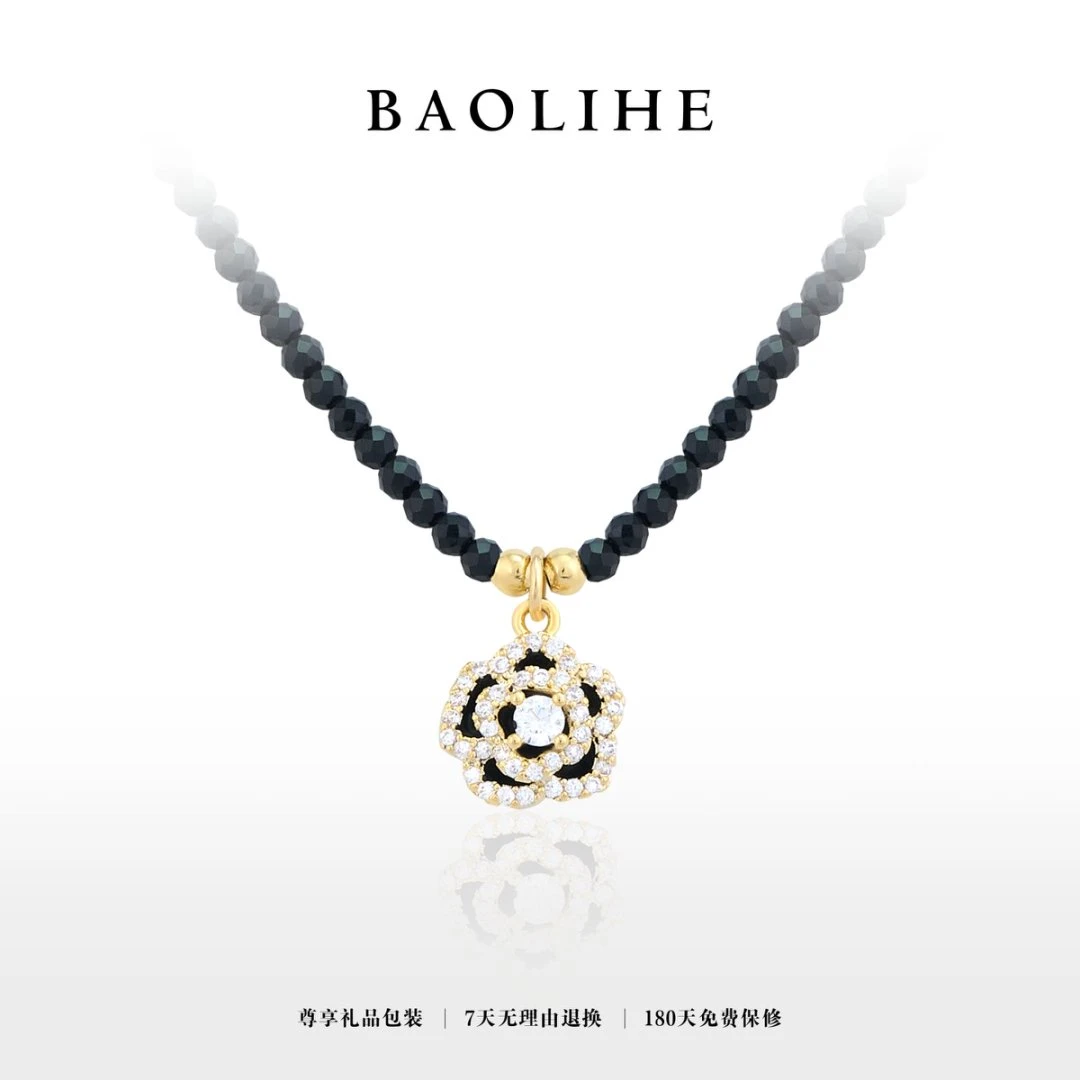 镀K金  黑色山茶花赫本名媛风  法式项链X6045