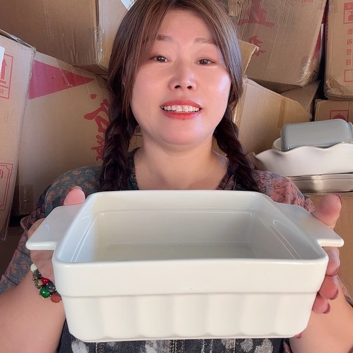 高温陶瓷方形浮雕烤盘微瑕
