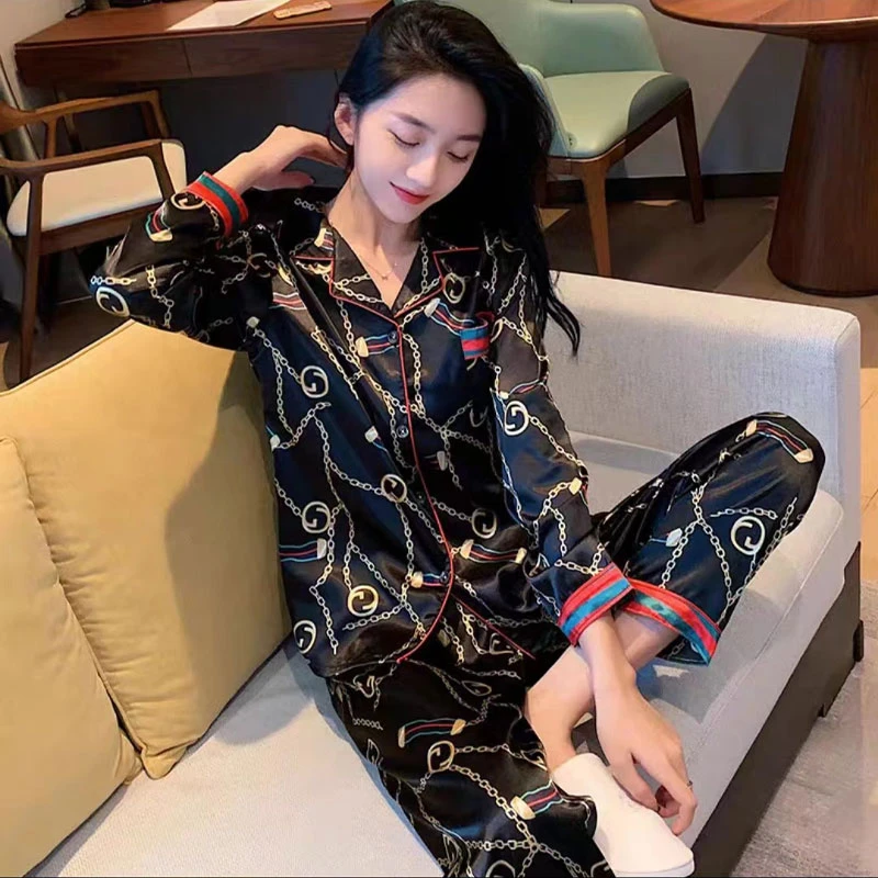 冰丝睡衣女士2025春秋夏新款韩版长袖长裤休闲大码薄款家居服套装