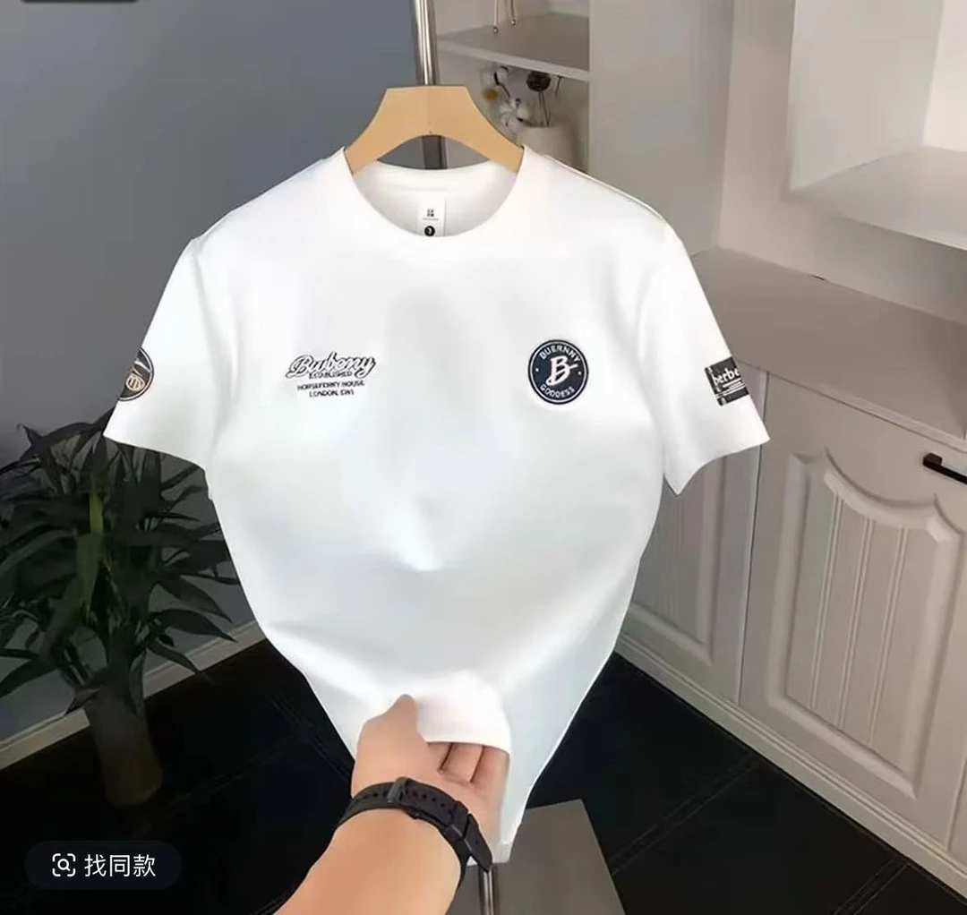 2025潮款夏季新款时尚潮流男士百搭高端弹力修身圆领短袖体恤