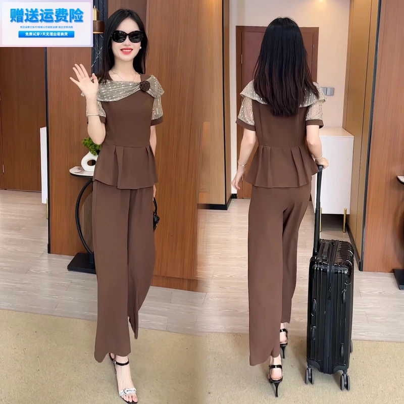 （运费险）2025春夏季新款蕾丝显瘦短袖气质洋气时尚减龄拼接休闲