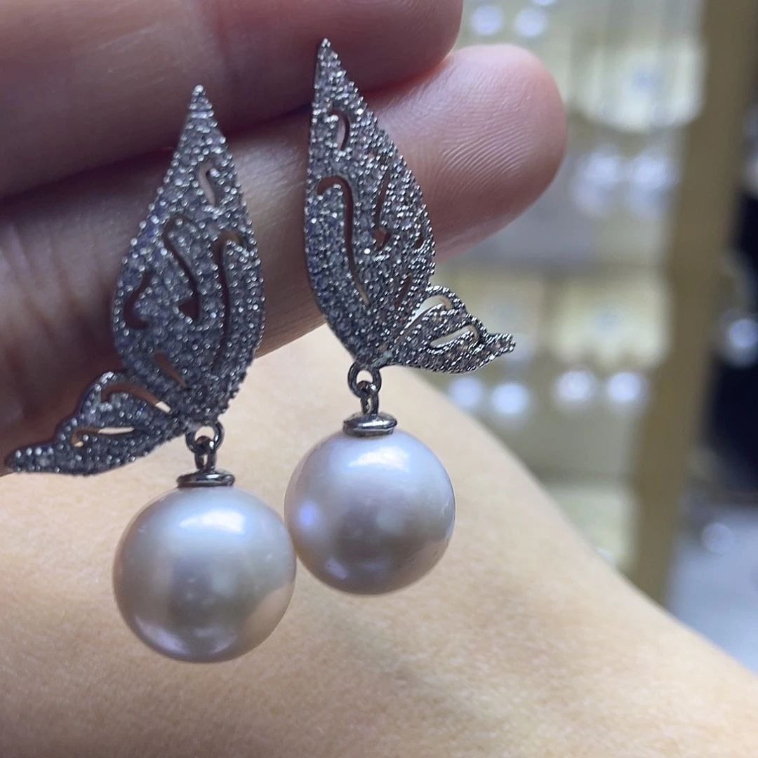 淡水珍珠耳饰银S925镶嵌