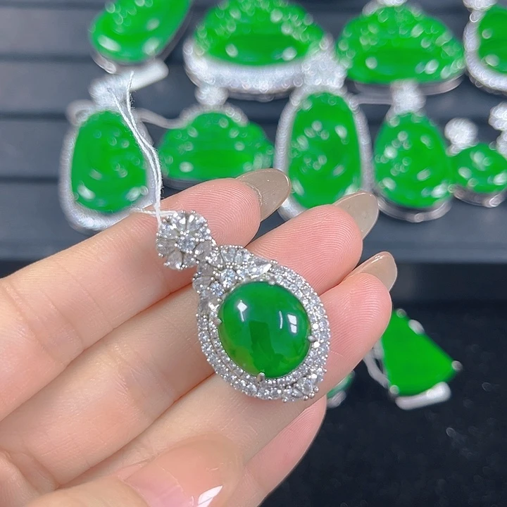 吊坠(不含链)银S925镶嵌翡翠