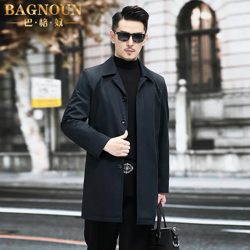 巴格奴风衣男士春秋新款时尚高端纯棉商务中长款翻领中年休闲外套