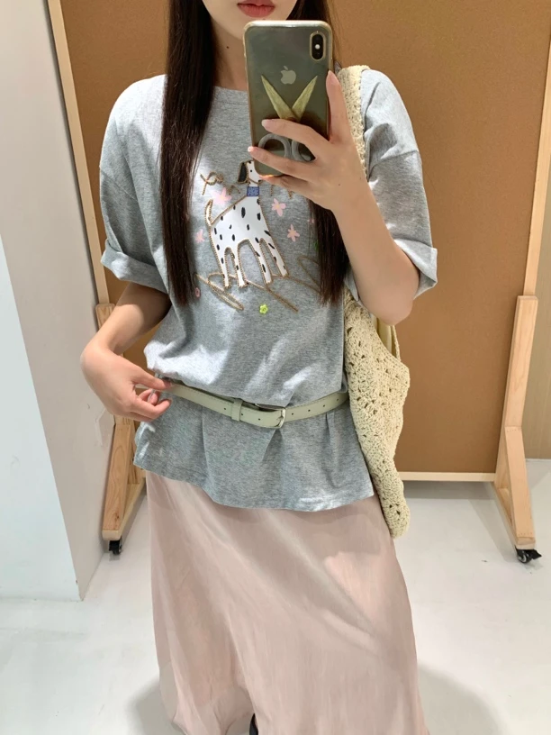 彩虹#181765夏季福利重工艺小狗短袖上衣