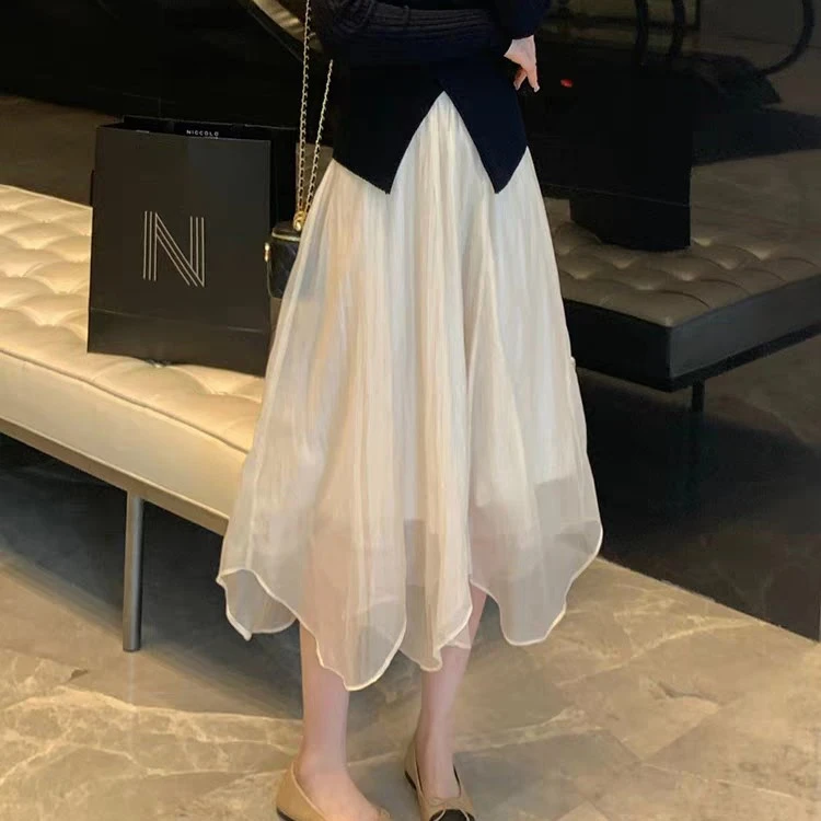 流苏新款高腰A字仙气网纱半身裙女小个子不规则长裙百搭2025夏季
