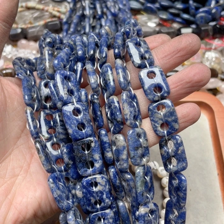 玛瑙/玉髓合金珠宝半成品一条14x20m蓝纹石牛鼻孔