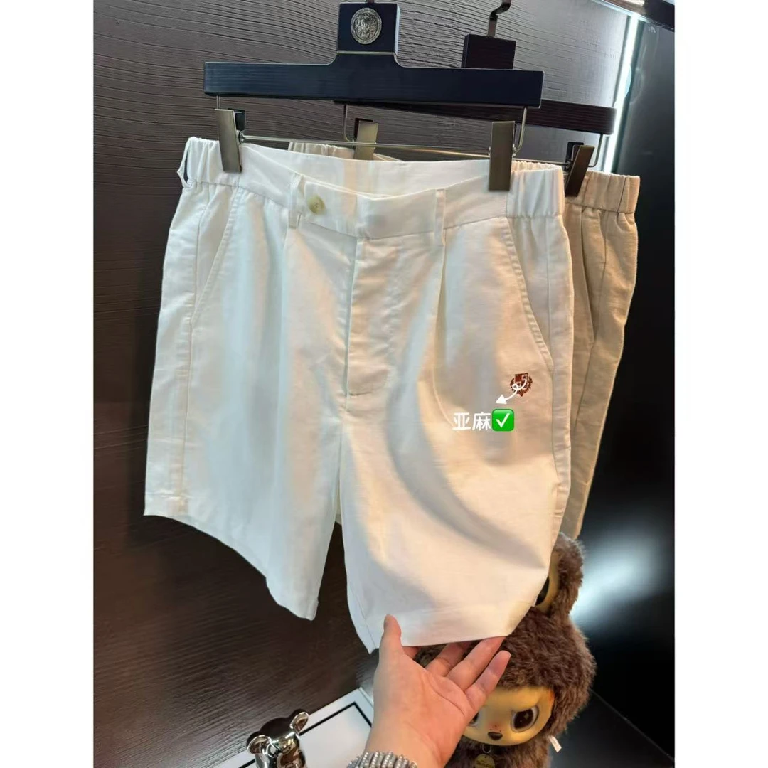 【C36067】【天宇】亚麻短裤 夏季薄款刺绣休闲纯色男款短裤