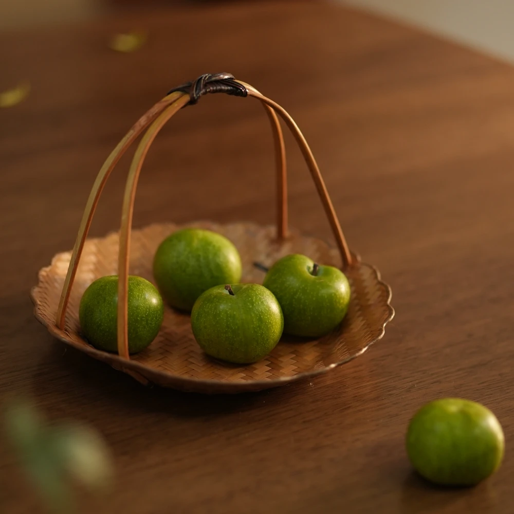 中式茶点碟小果盘宋式茶道茶点盘零食小托盘手工竹编小提篮