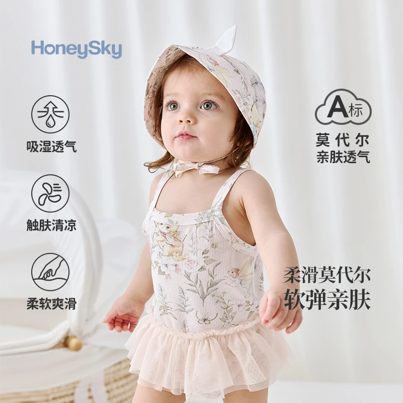 哈尼天空婴儿包屁衣夏季女宝宝薄款露背印花无袖宝宝衣服夏季薄款
