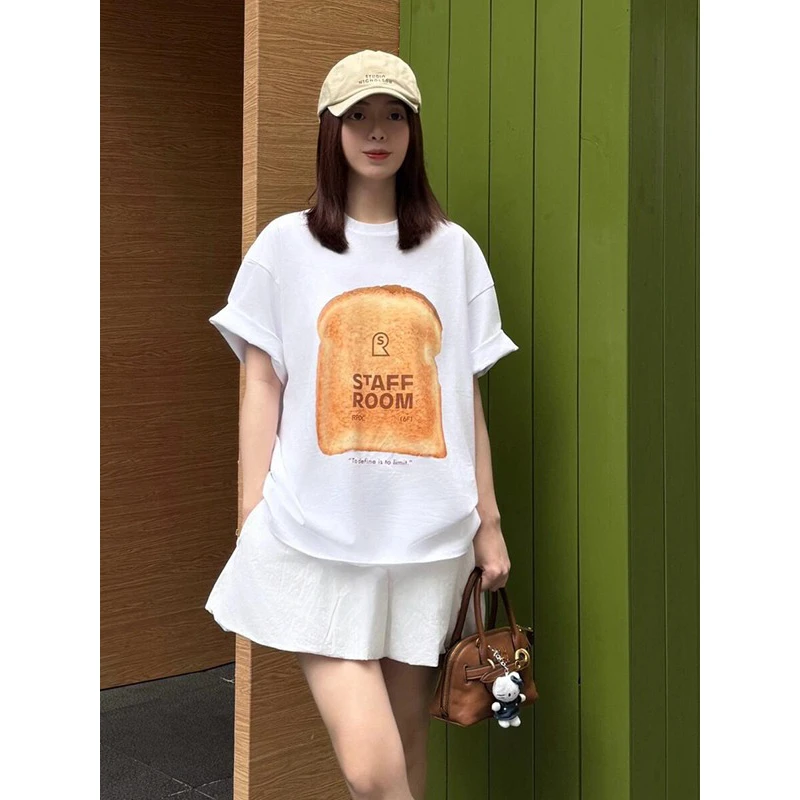 纯棉夏季2025美式潮牌短袖T恤遮肉百搭印花宽松慵懒oversize上衣