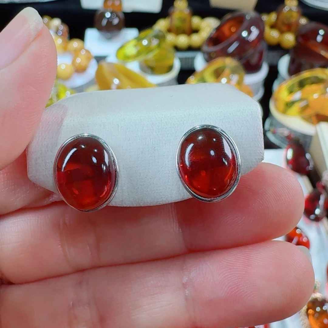 琥珀裸石银S925镶嵌水*