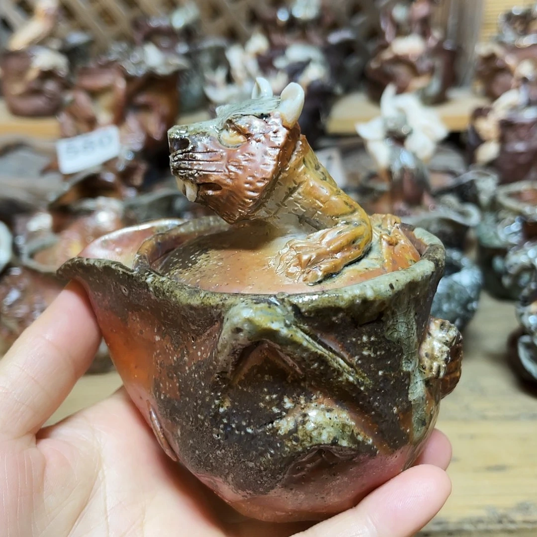 杯柴烧粗陶手捏宝瓶