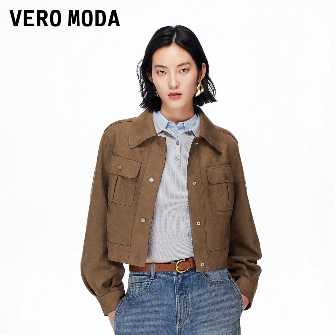 Vero Moda夹克女2025秋季新款翻领按扣复古大气短款外套酷飒高级