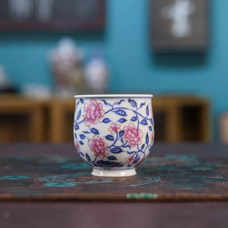 【非遗甄选】立勤堂红彩缠枝小杯（HLC-B-040）