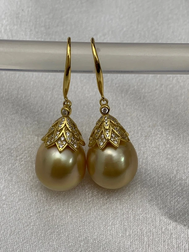 天然海水南洋金珠12-13mm耳环925银配件送礼送妈妈送女友礼物