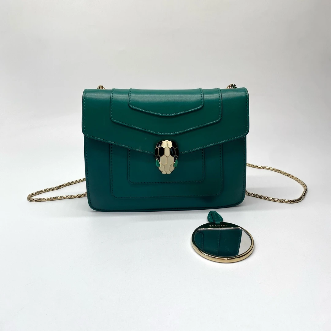 99新 BVLGARI/宝格丽 Serpenti Forever祖母绿舌头小号带镜dx1973