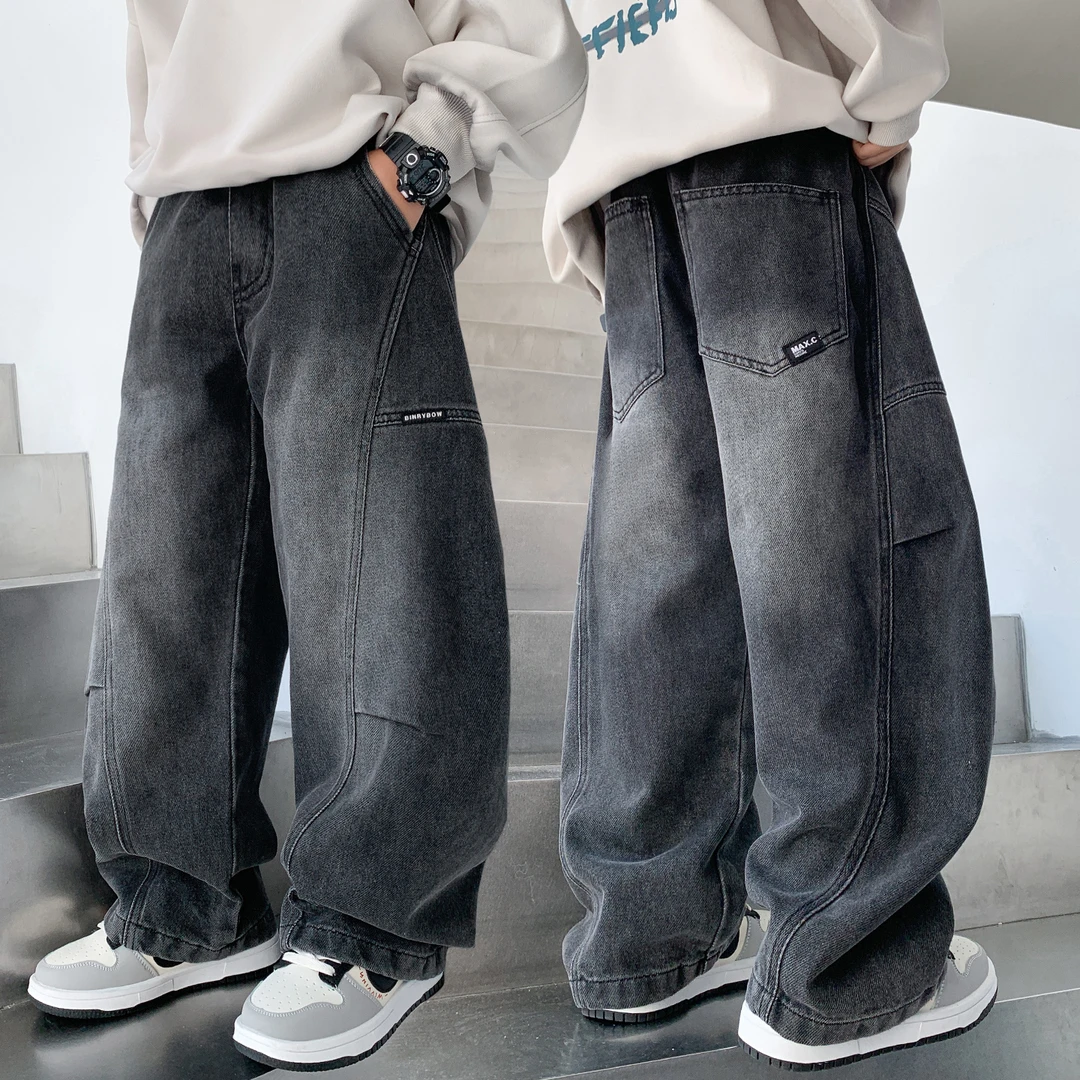 男童秋装直筒牛仔裤2025新款初中生中大童秋季休闲宽松男孩长裤潮
