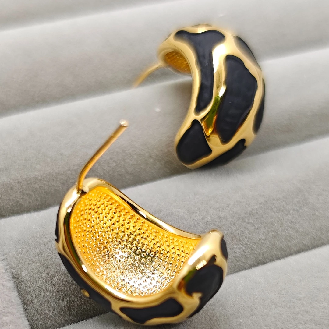 铜合金耳饰 超强保色厚金豹纹耳钉复古时尚中古小众