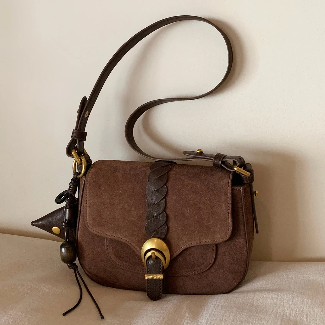 南风Chio2nd 绯声摩卡马鞍包 磨砂牛皮秋冬复古单肩斜挎小包包女