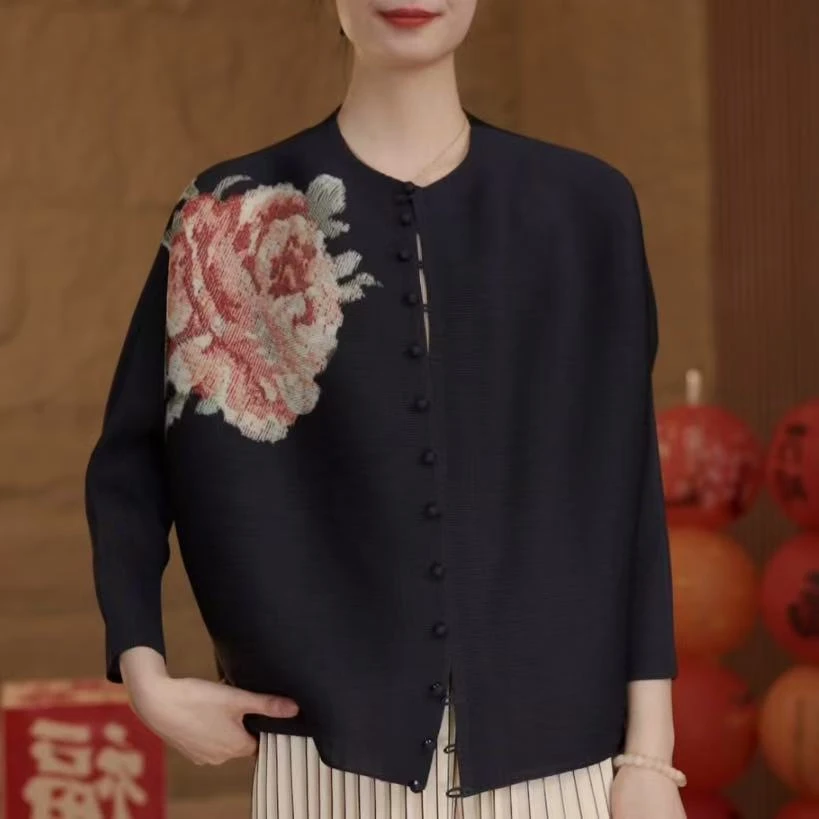 花影缤纷ZZM新款国风气质褶皱显瘦国风优雅抖抖洋气上衣外套