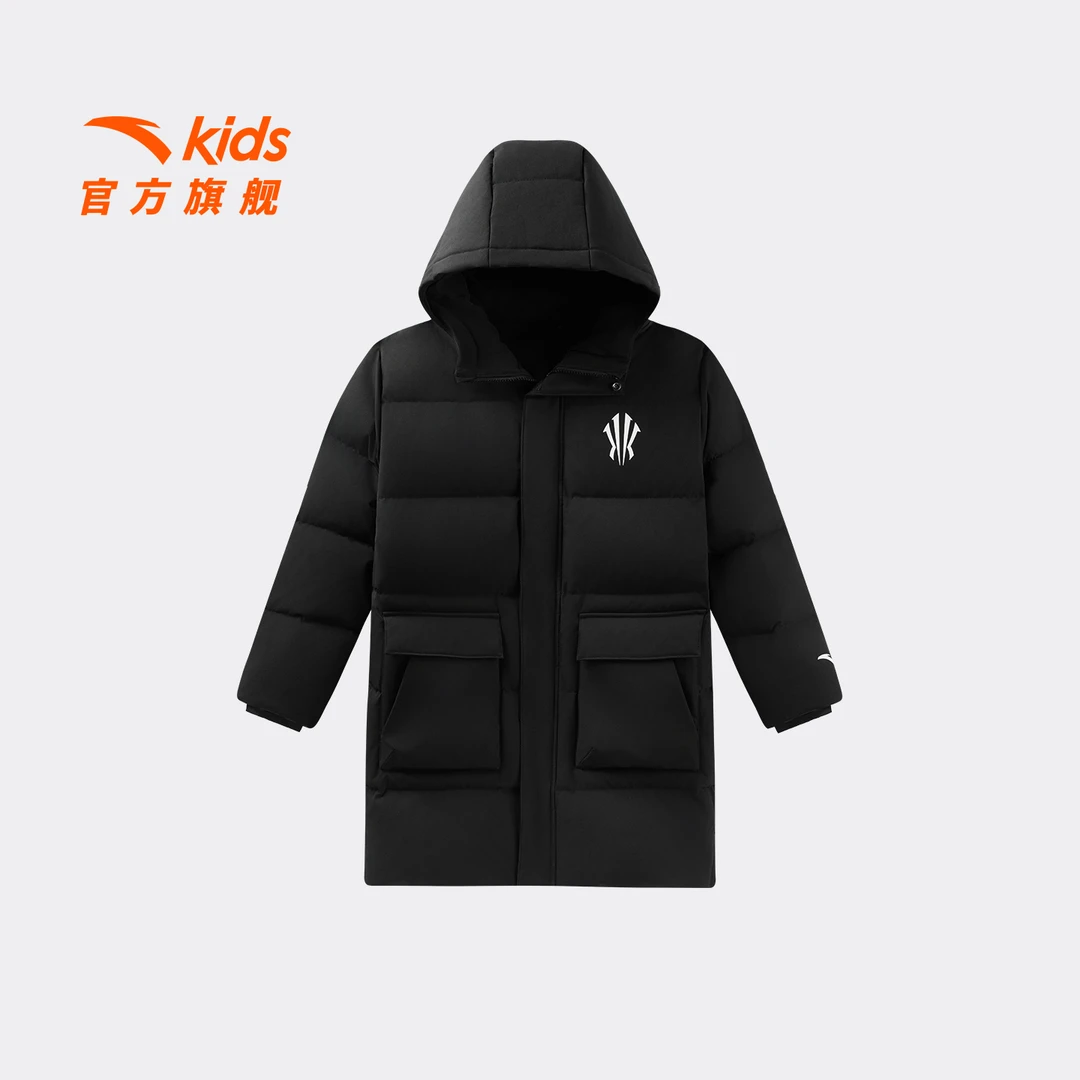 安踏儿童男大童中长羽绒服2025冬款新保暖抗寒青少年连帽羽绒外套