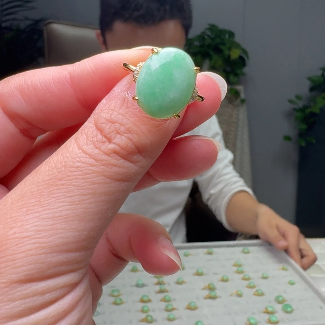 翡翠银S925镶嵌戒指天然