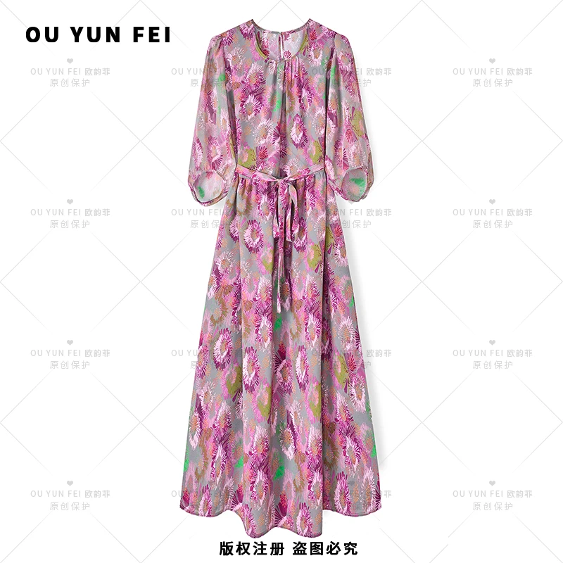 高级感连衣裙女新款气质显瘦穿搭时尚洋气印花长裙HY1198