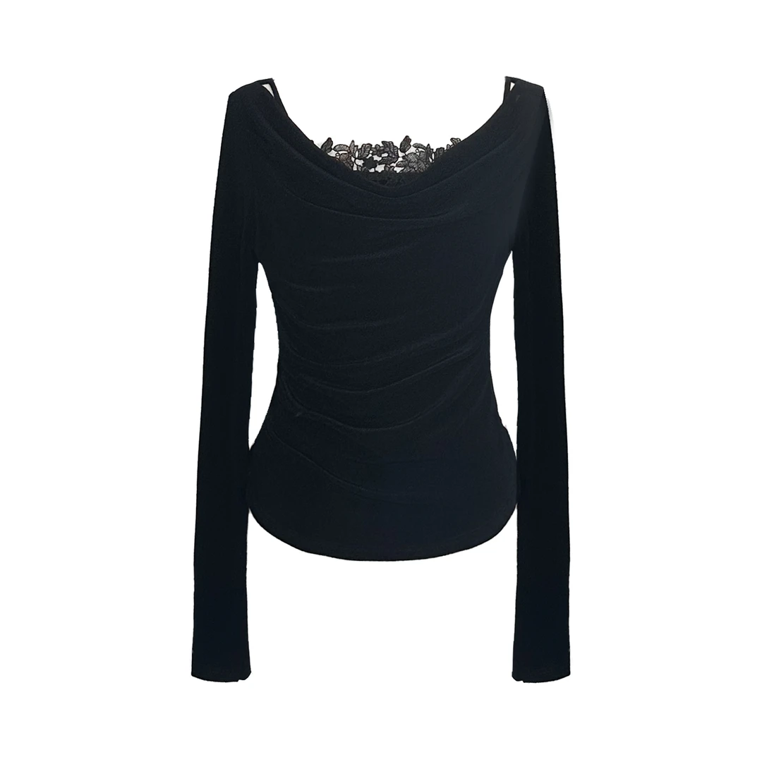 设计师气质秋季百搭假两件蕾丝长袖上衣    X2216